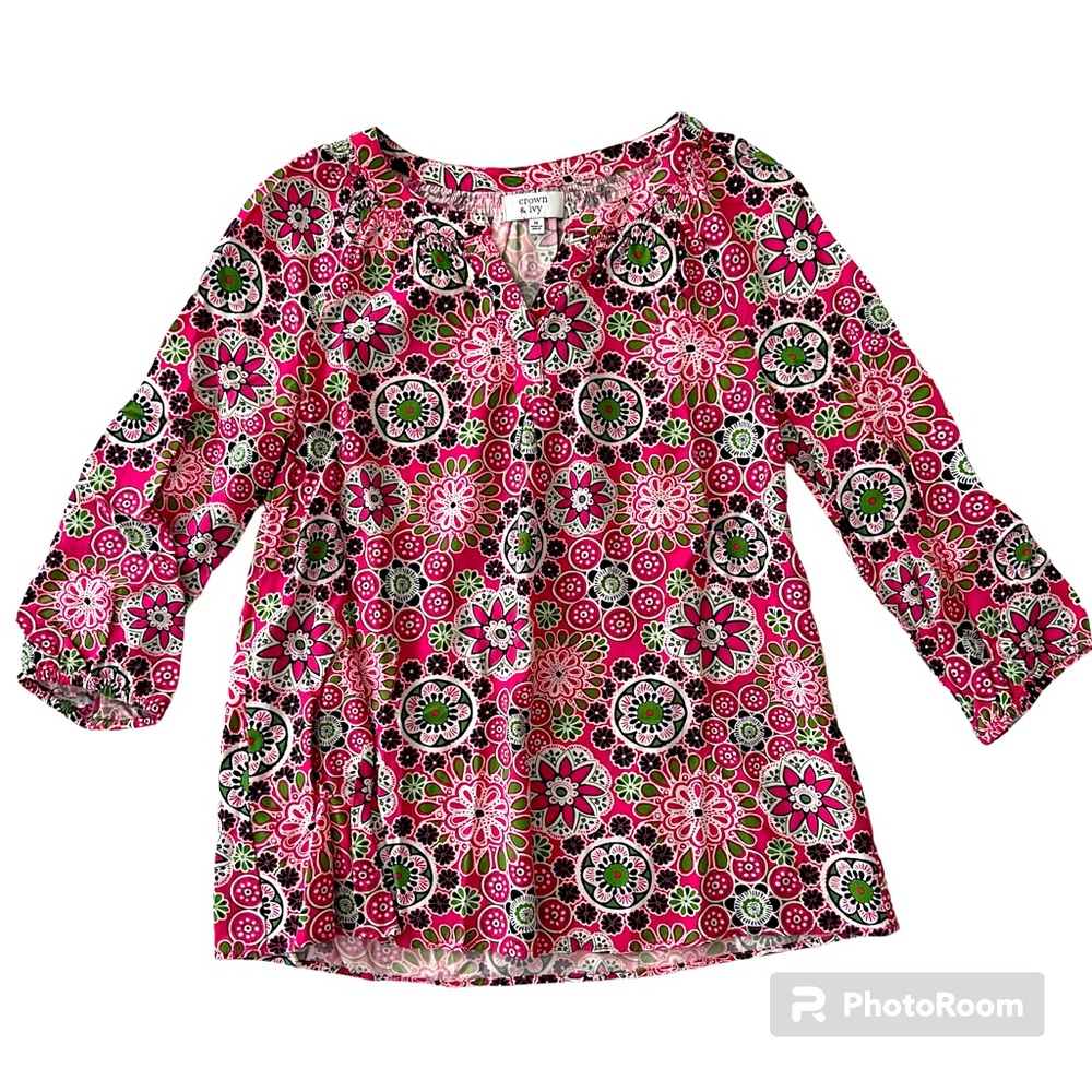 Crown & Ivy big girls flowy 3/4 length sleeve size YOUTH MEDIUM